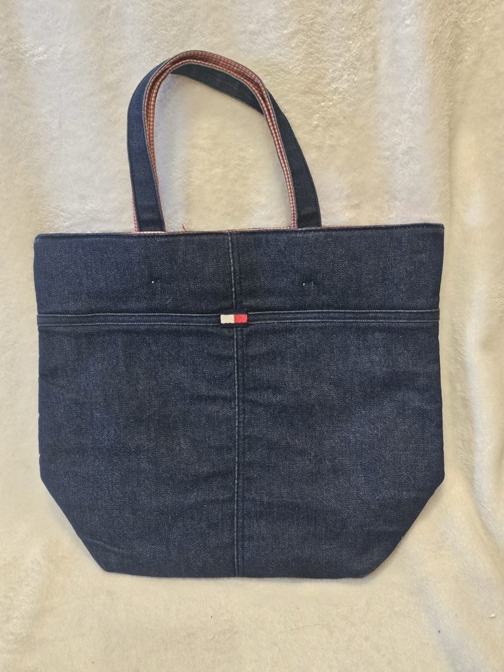 Vintage Tommy Hilfiger Logo Denim Tote Bag with Red Gingham